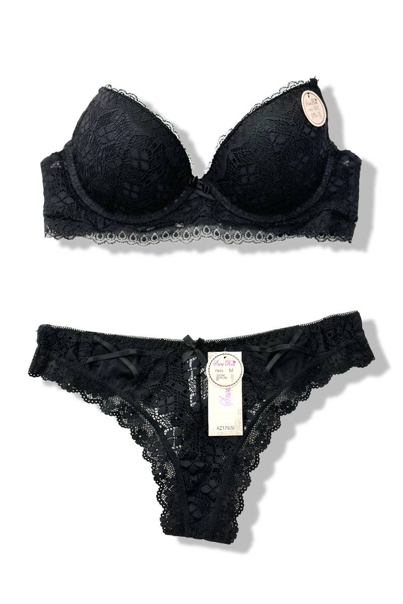 Belle Com'Elle - Vendita all'ingrosso Completino intimo - Donna - Set Reggiseno con Ferretto e Imbottitura + Perizoma in Pizzo C/AZ17026C6