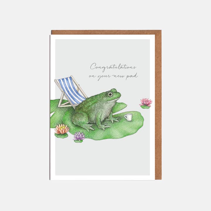 Frog New Home Card - 'Congratulations on your new pad' for wholesale by Lottie Murphy