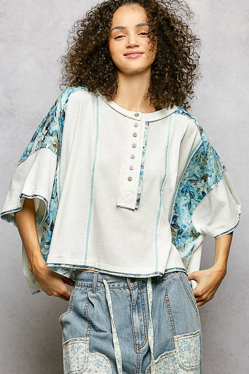 Pol Clothing - Wholesale Knit Top - Women's - Floral Print Patch Button Down Short Sleeve Top10