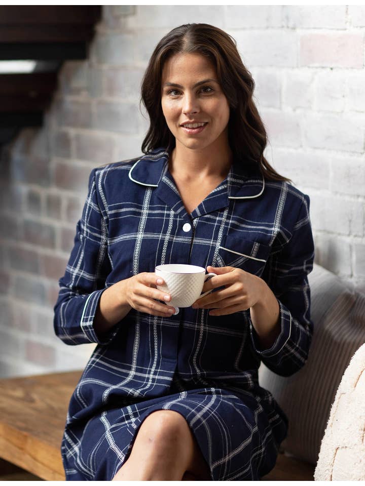 Magnolia Lounge - Wholesale Nightshirt - Women's - Evening Check Flannelette Cotton Midi Nightshirt6