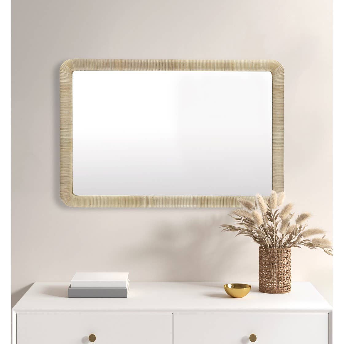 Olliix - Wholesale Wall Mirror - Natural Rattan Rectangle Wall Mirror1