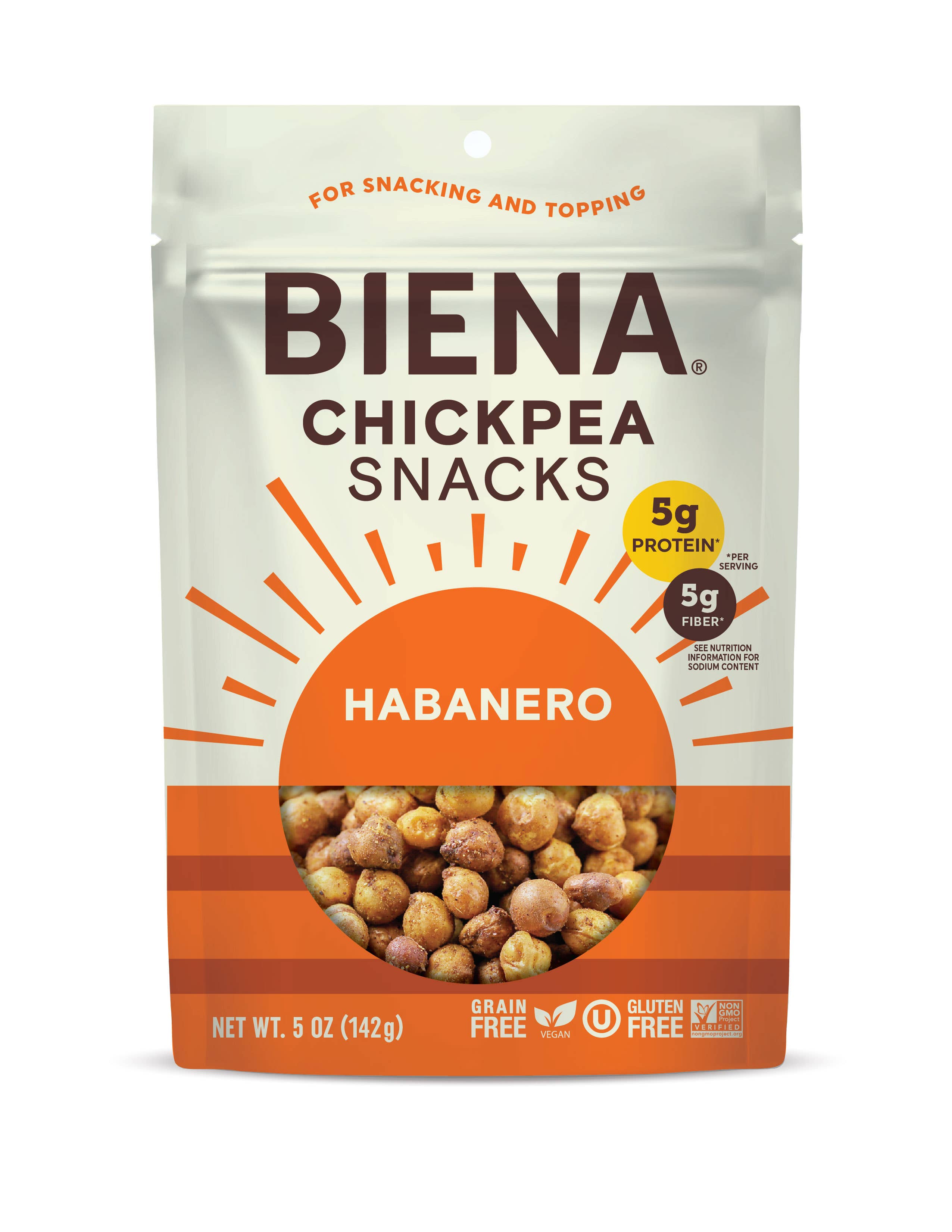 Biena Snacks - Wholesale Nuts - BIENA Roasted Chickpea Snacks Habanero 5oz x 8ct Case
