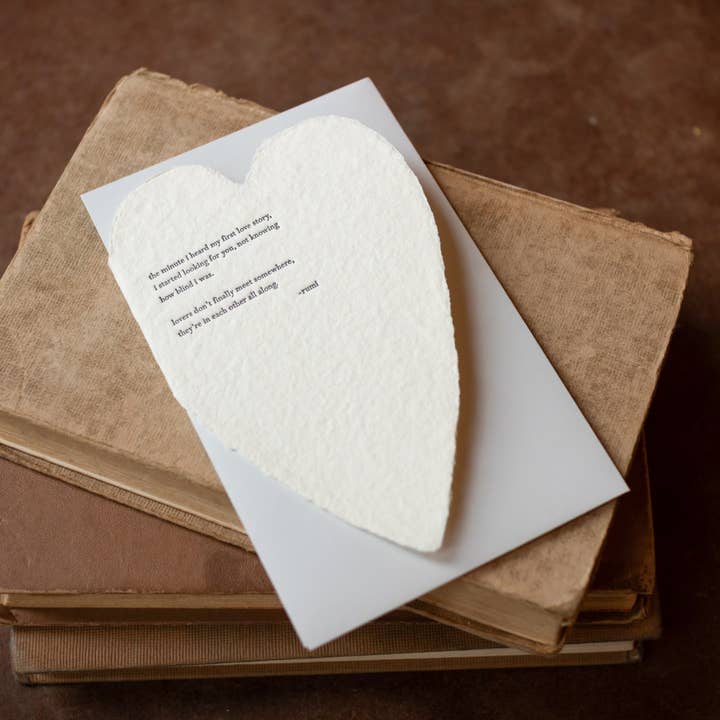 Oblation Papers & Press - Wholesale Love Card - Rumi Quote Deckled Heart Handmade Paper Letterpress Card1