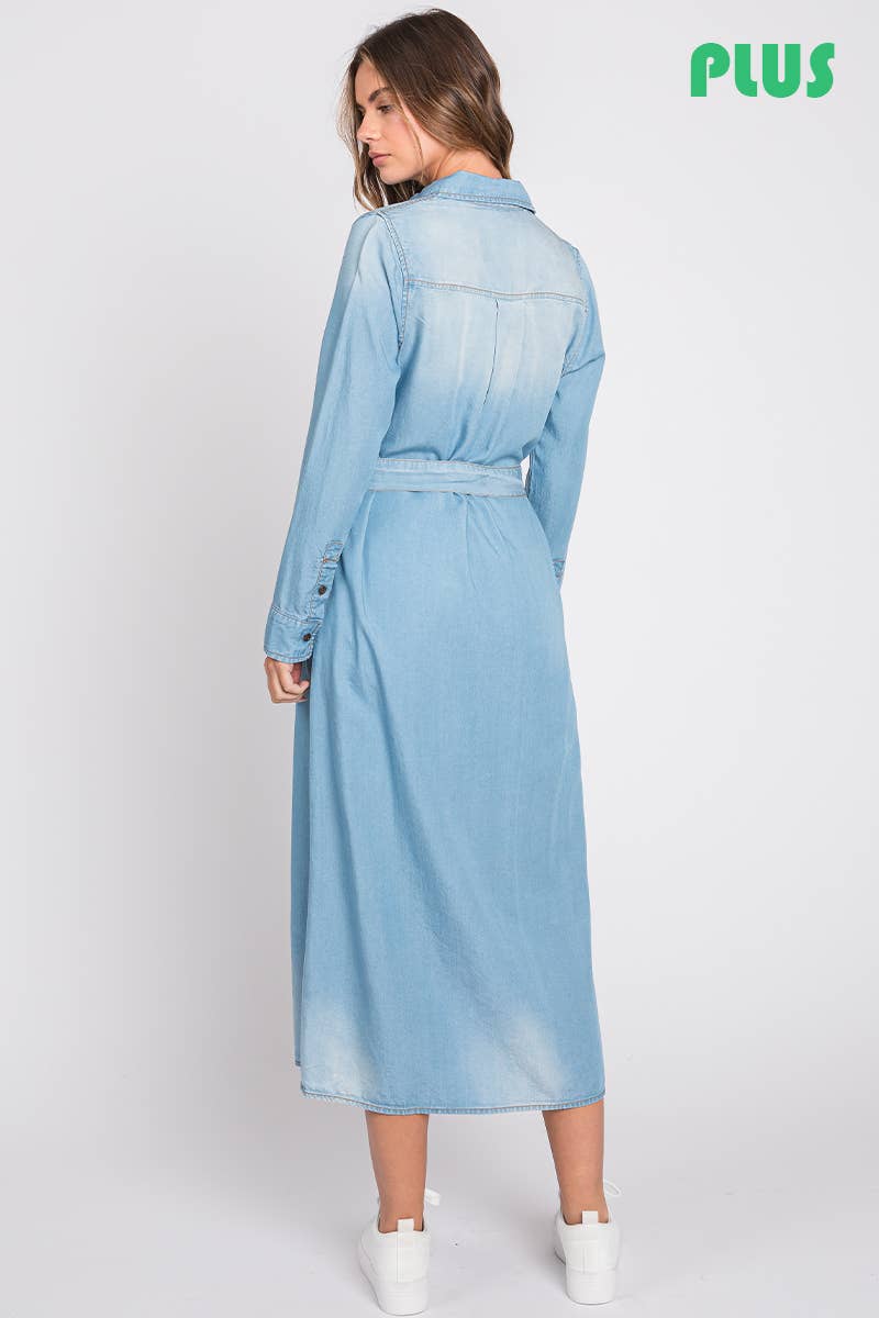 ZiA Apparel - Wholesale Dress - Women's - Denim Midi Shirt Plus Size Dress11