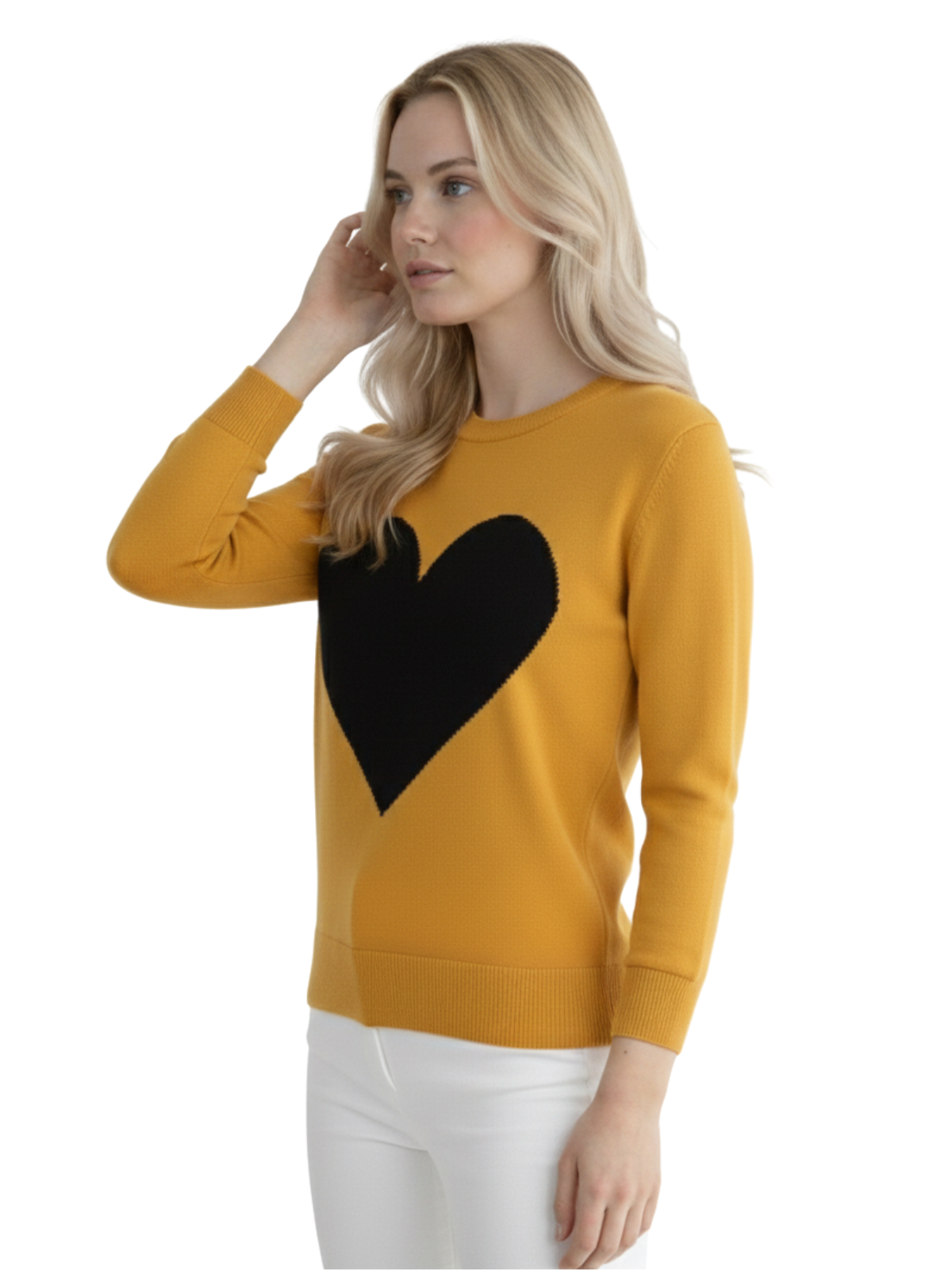 Mak - Vente Pull en maille – femme - Pull à col rond en chenille à manches 3/4 en forme de cœur MK359546