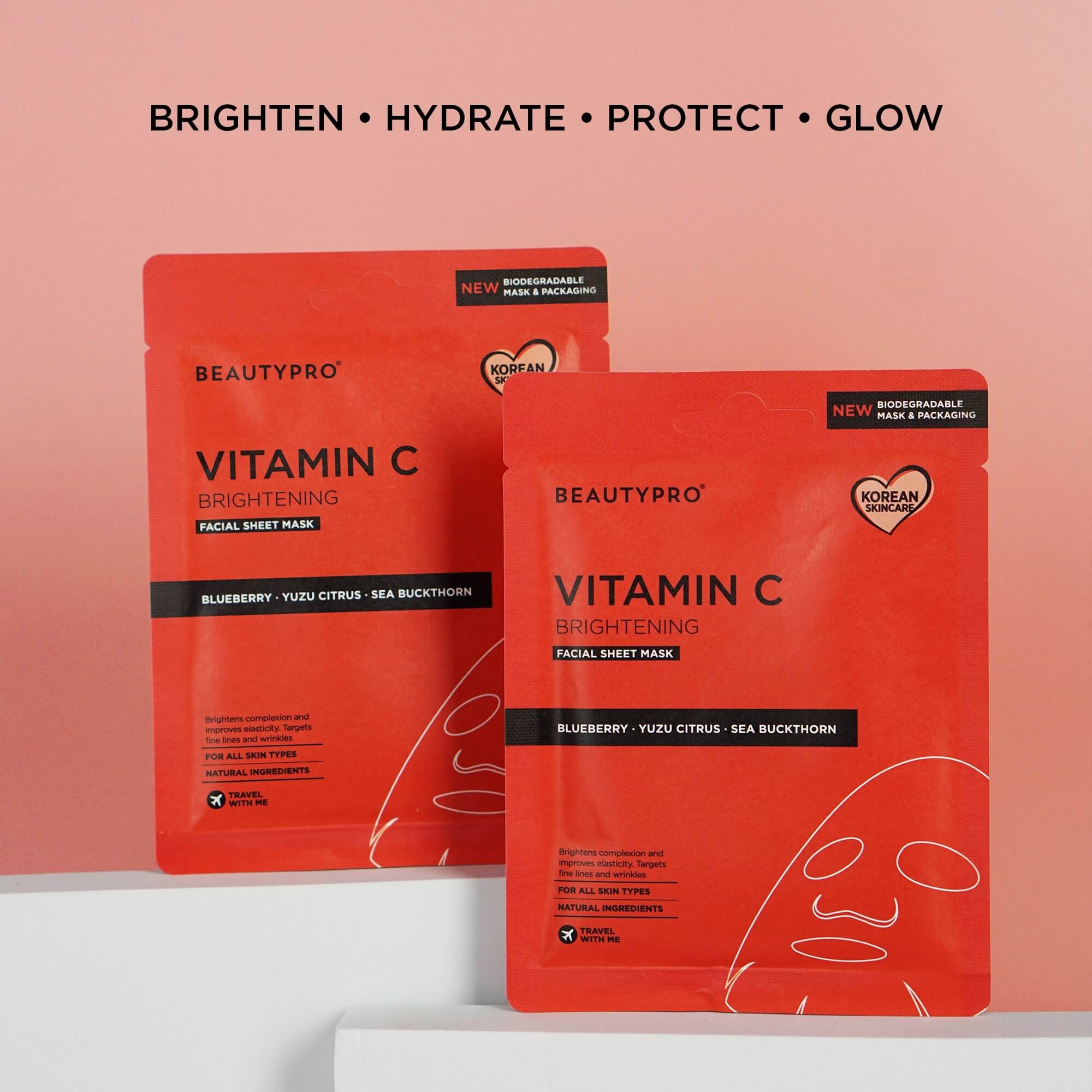 BEAUTYPRO – wholesale Skincare face mask – VITAMIN-C Brightening Sheet Mask - 100% Biodegradable3