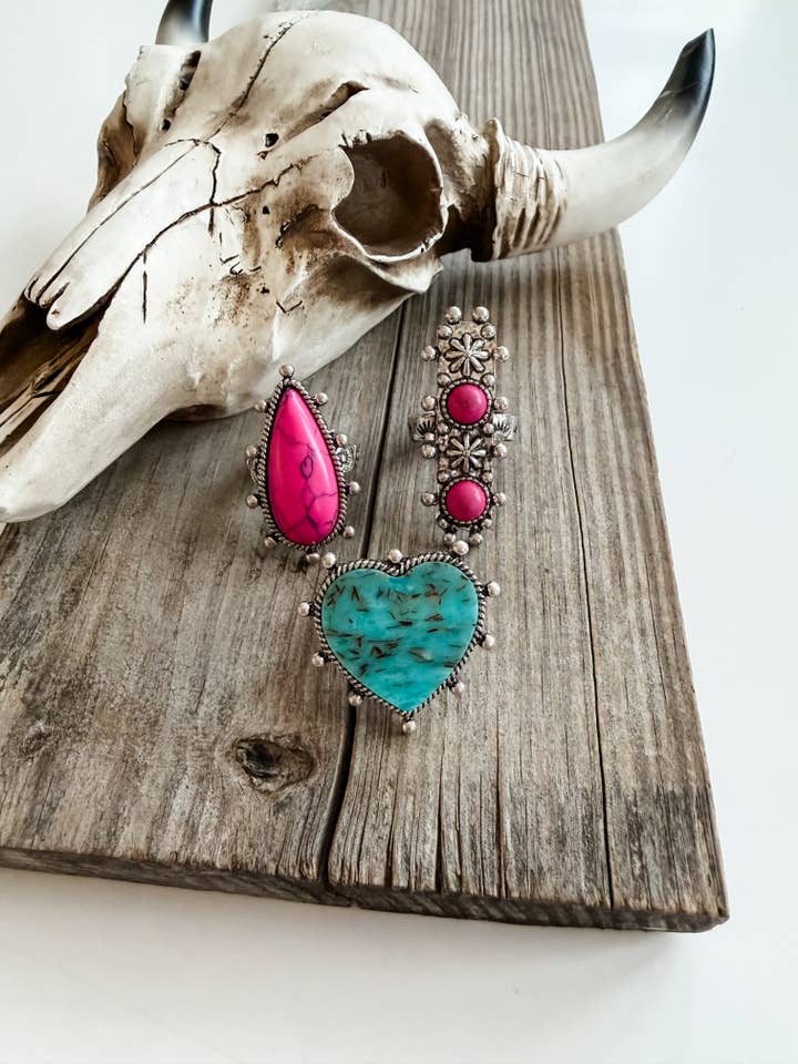 Western Style Teardrop Turquoise Stone Stretch Ring for wholesale by Boho Ranch Shop