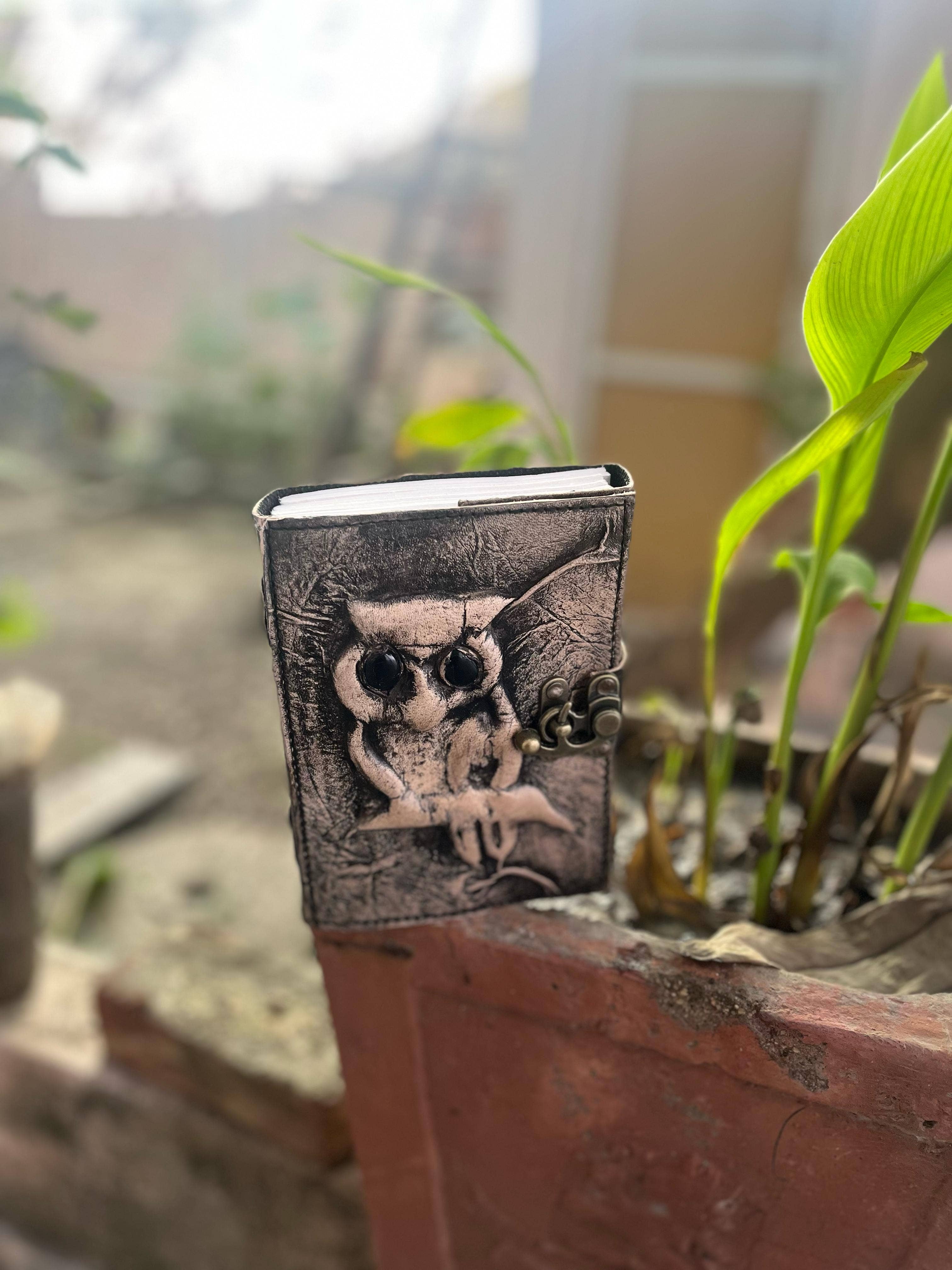 Mitansh handicrafts - Wholesale Journal/Diary - Leather Journal, Owl Emboss With Black Stone Eye Journal, 1