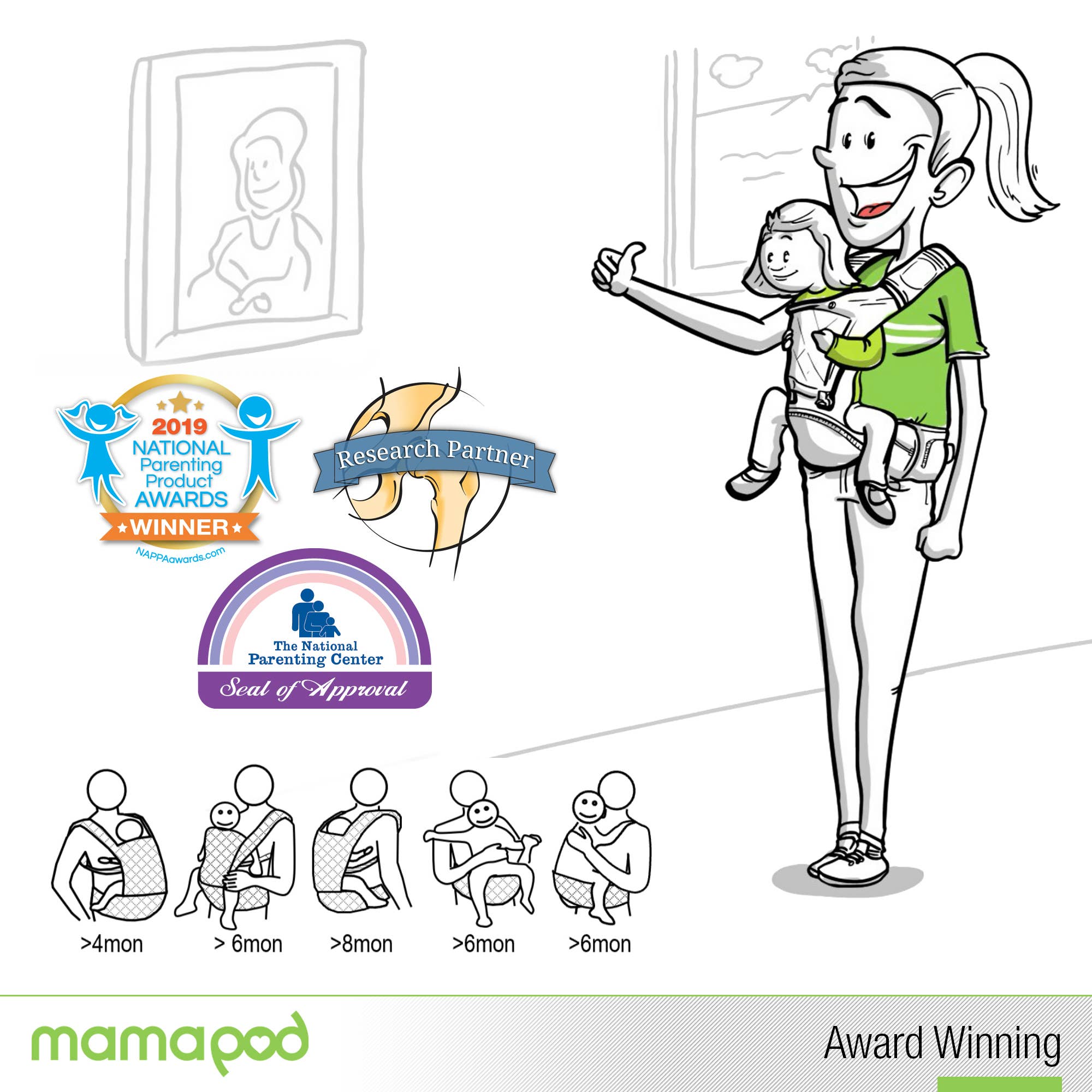 Mamapod - Venta al por mayor Transporte del bebé - Mochila portabebé Mamapod, gris natural, sin bastón de soporte11