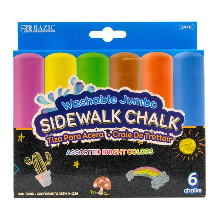 Luna Office Supply - Everyday Essential - Wholesale Chalk - Jumbo Washable Sidewalk Chalks (6/Pack)
