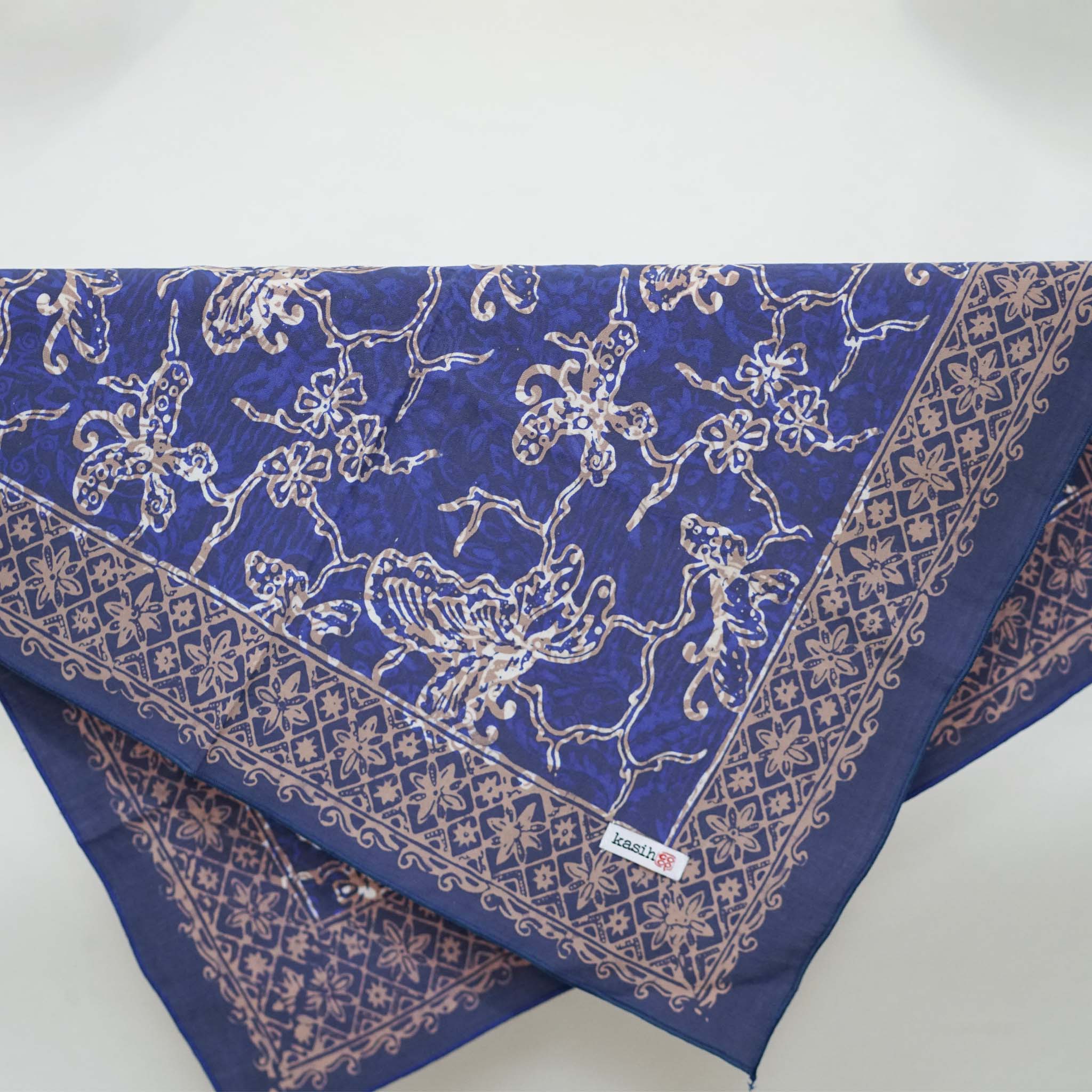 Kasih Co-op - Wholesale Bandana - Unisex - Batik Bandana Blue Butterfly, 100% Cotton, Hand Dyed Hair Cover Scarf2