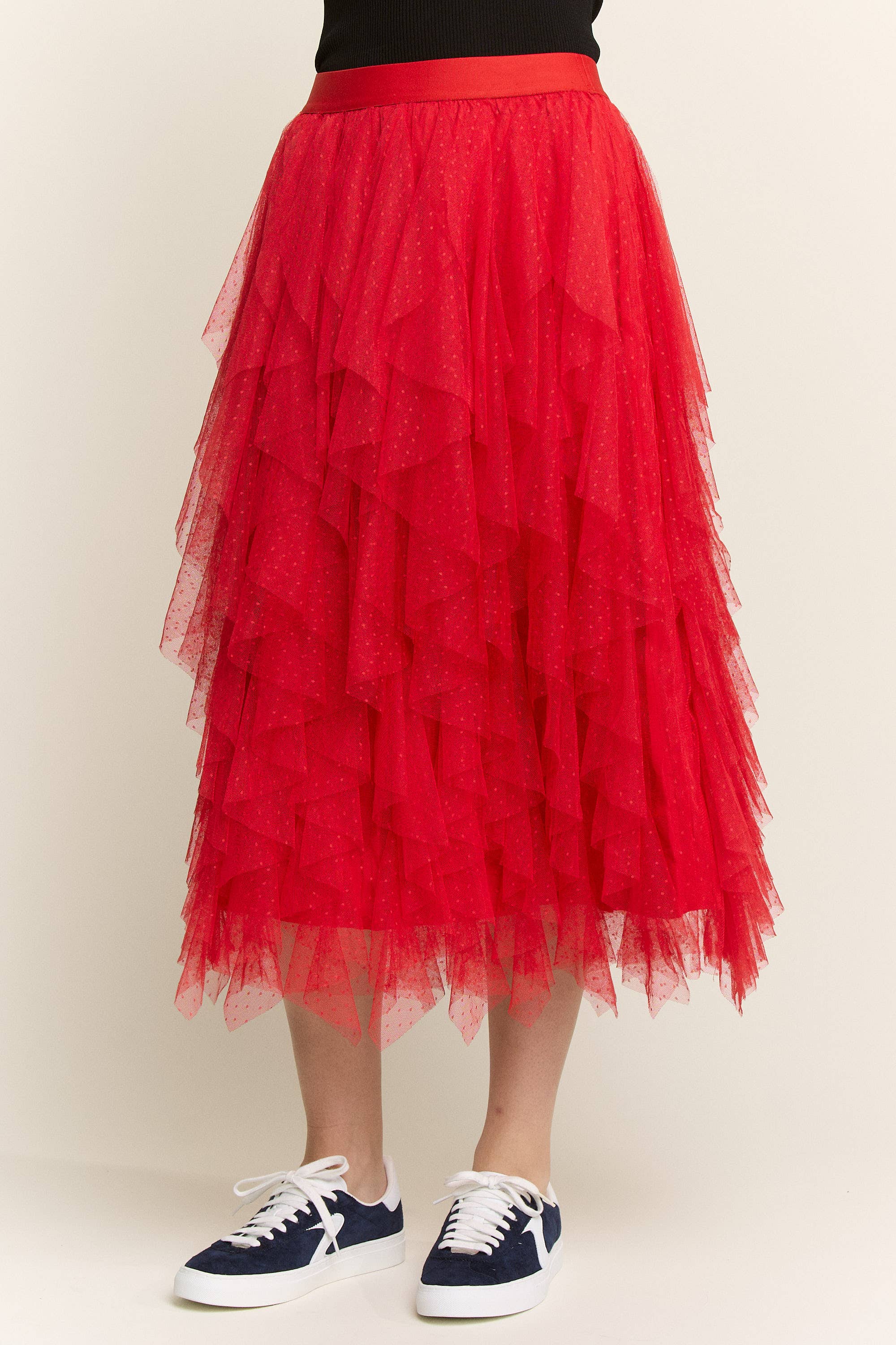 JADE BY JANE - Vendita all'ingrosso Gonna - Donna - Gonna midi a linea A con balze in tulle a pois e fodera17