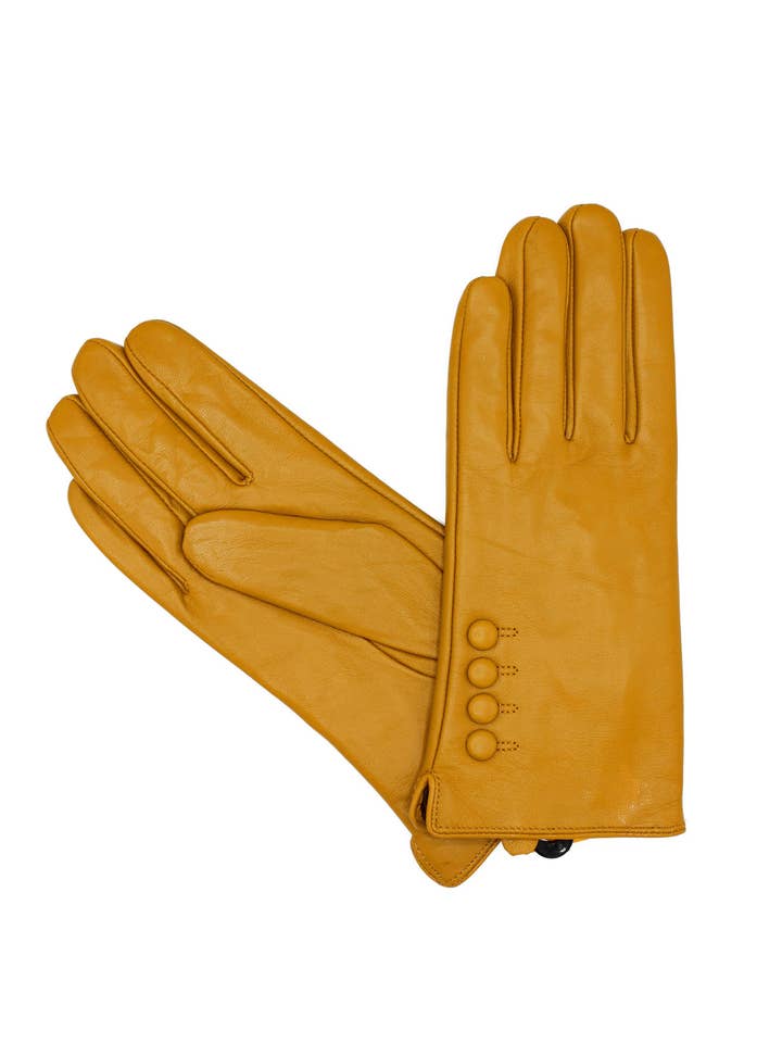 Women's Fleece Lined Leather Gloves - Mustard for wholesale by Hologramme Paris