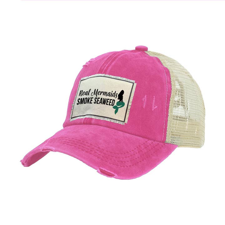 BRIEF INSANITY - Wholesale Trucker Hat - Women's - Real Mermaids Smoke Seaweed Vintage Distressed Trucker Adult