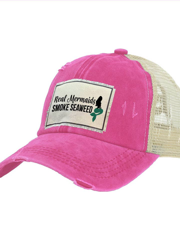 Real Mermaids Smoke Seaweed Vintage Distressed Trucker Adult for wholesale by BRIEF INSANITY