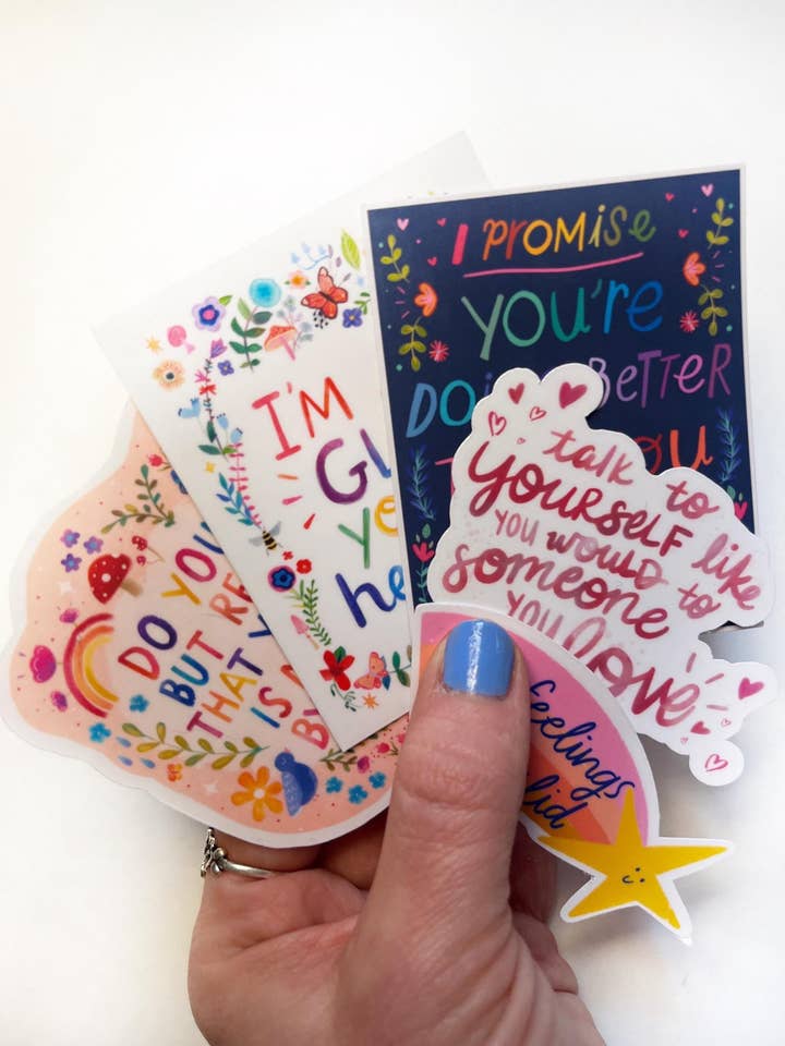 Self Love Stickers Bundle, Positive Affirmations Sticker Pack, Mental Health Self Care Stickers, Emotional Wellness Laptop Stickers for wholesale by glad you're here co