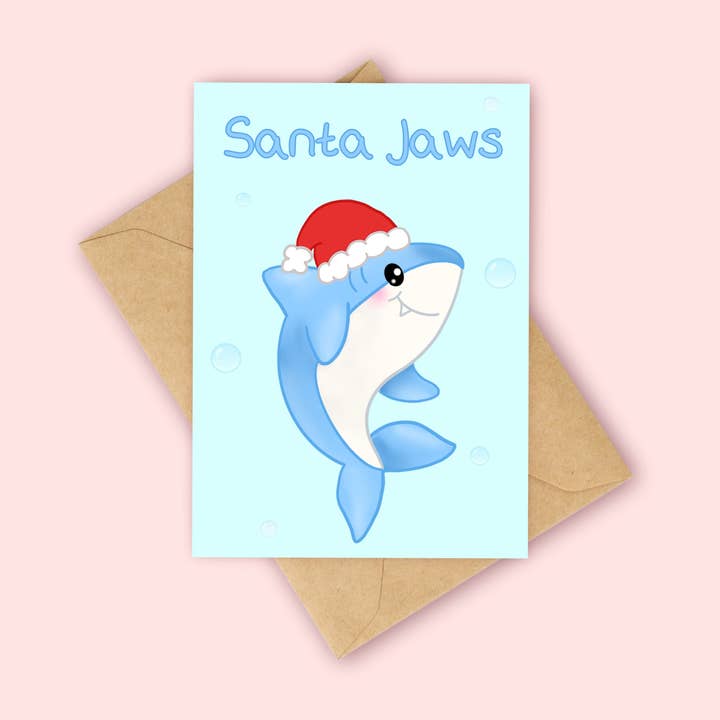 Santa Jaws - Biglietto di Natale con Squalo per la vendita all'ingrosso da parte di Peach and Mimi
