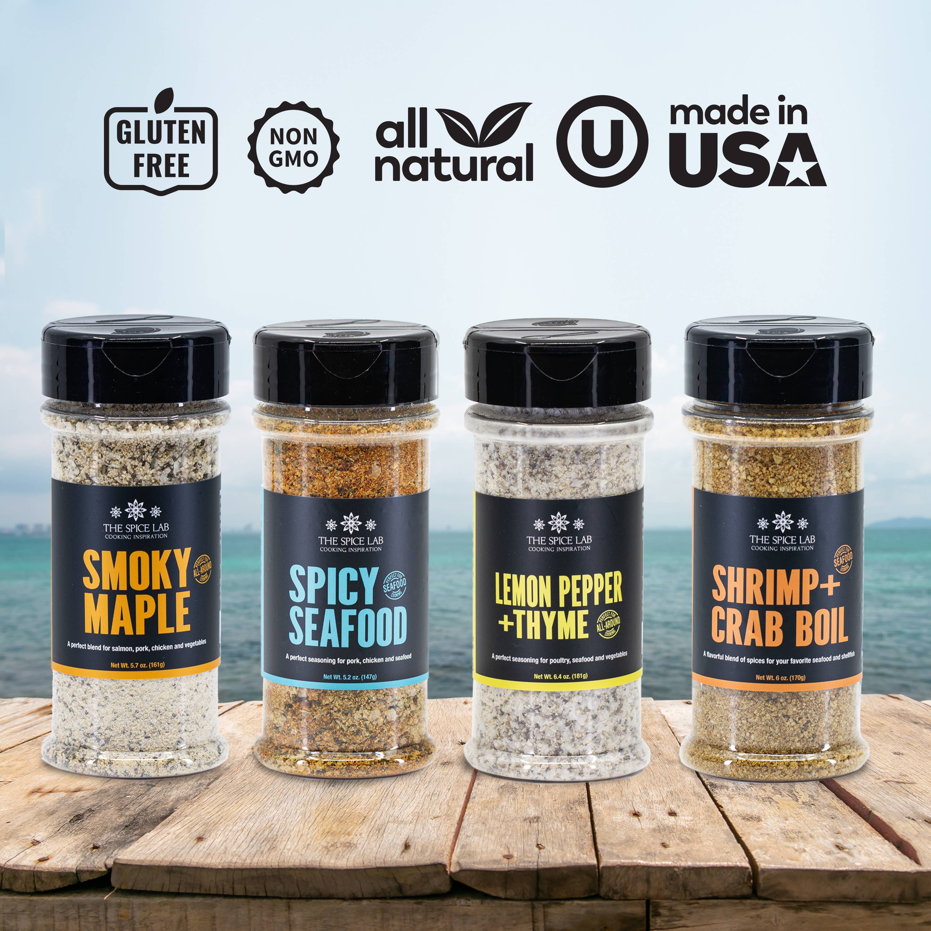 THE SPICE LAB - Wholesale Dried Spice Mix - Seafood Seasoning Collection - Case of 6 Boxes-4 Flavors1