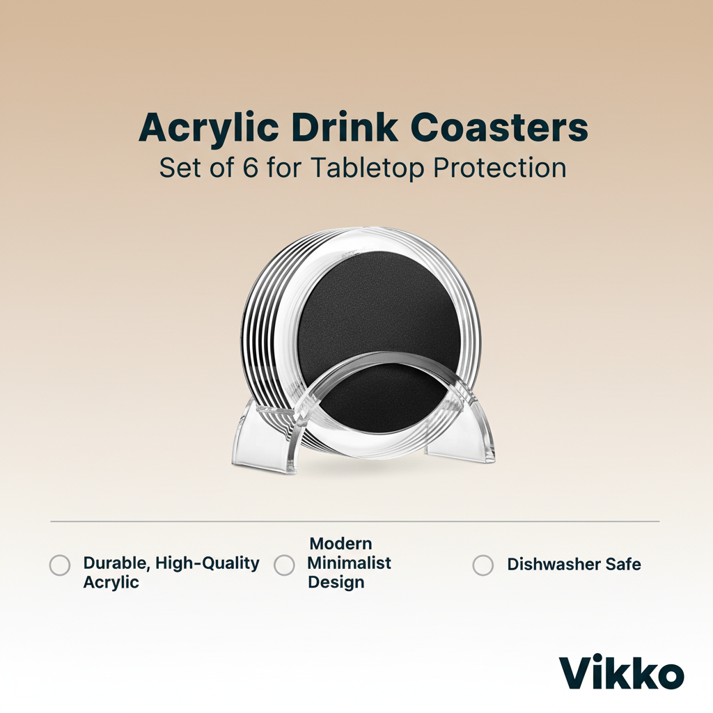 Kadra Kitchenware - Wholesale Coasters - Acrylic Drink Coasters Set of 6 for Tabletop Protection3