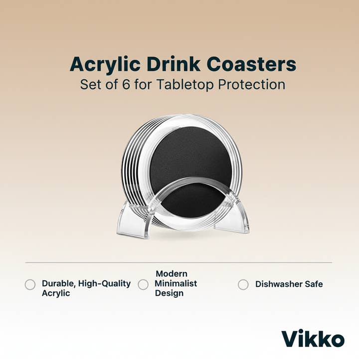 Kadra Kitchenware - Wholesale Coasters - Acrylic Drink Coasters Set of 6 for Tabletop Protection3