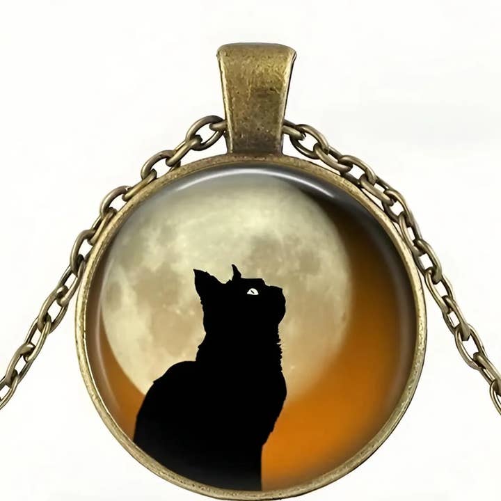 Wild & Free - Wholesale Pendant/Charm Necklace - Gato negro y luna2
