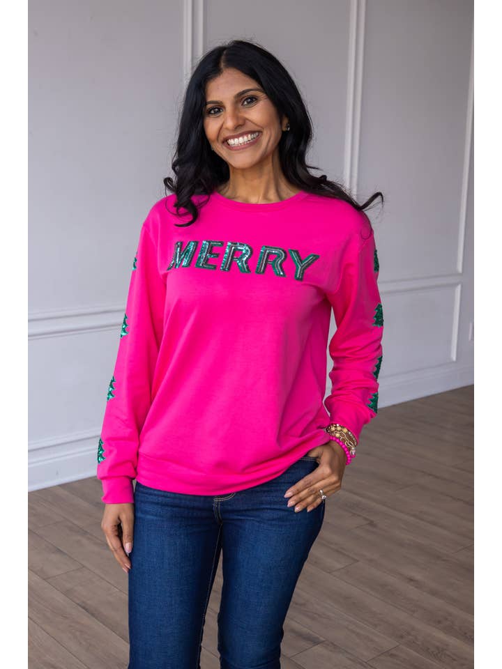 Sequins Merry Pink Pullover Sweater for wholesale on Faire
