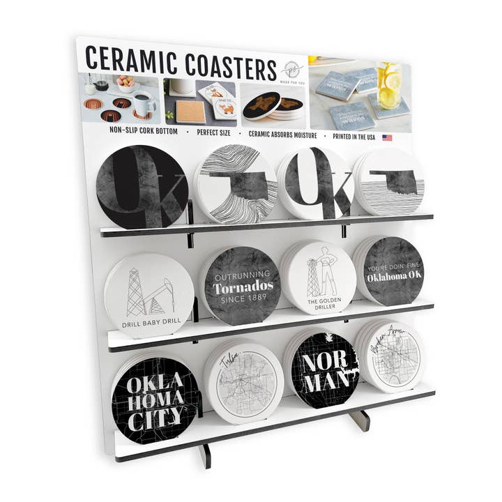 Modern Black & White Oklahoma Circle|POP Circle Coasters for wholesale by Love Local