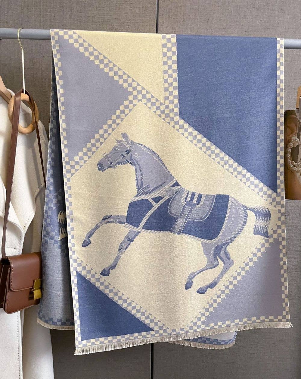 JPC Equestrian - Wholesale Scarf - Women's - AWST Int'l Horses in Blankets Acrylic Cashmere Scarf1