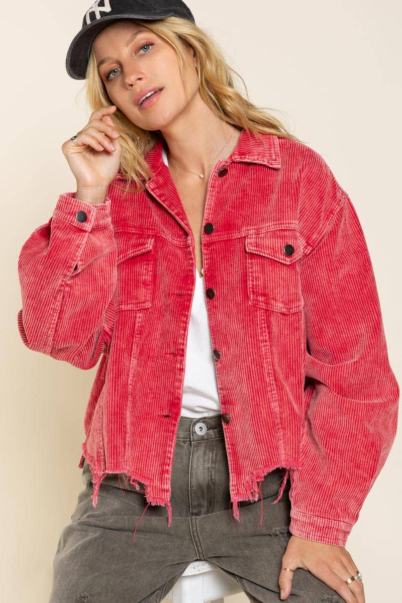 Pol Clothing - Wholesale Jacket - Women's - Pocket Front Button Down Corduroy Trucker Jacket SALE41