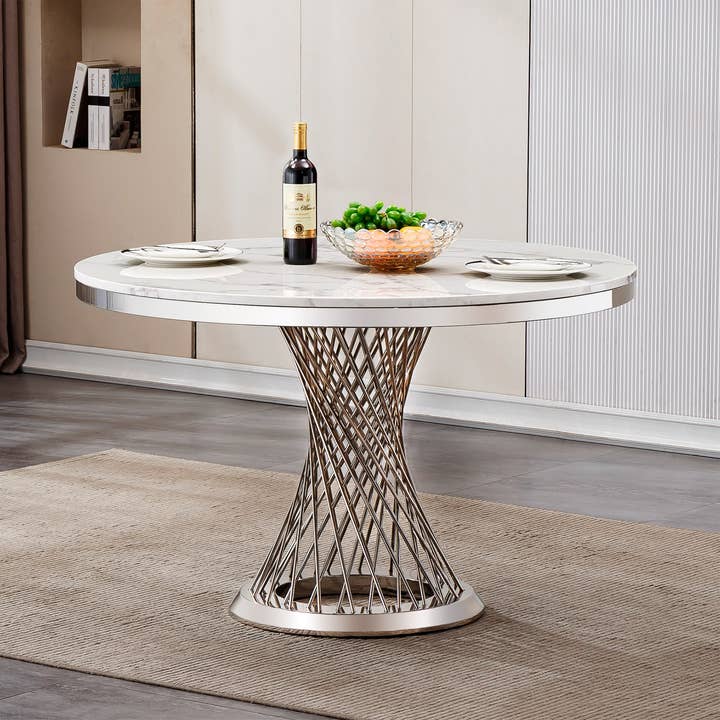 47" Round Marble Dining Table with Steel Base for Kitchen for wholesale by 39F Inc.