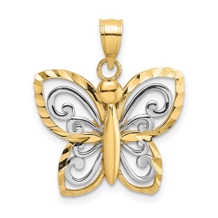 10k m/Rhodium D/C Butterfly Charm for engroshandel hos Sophia Jewelers