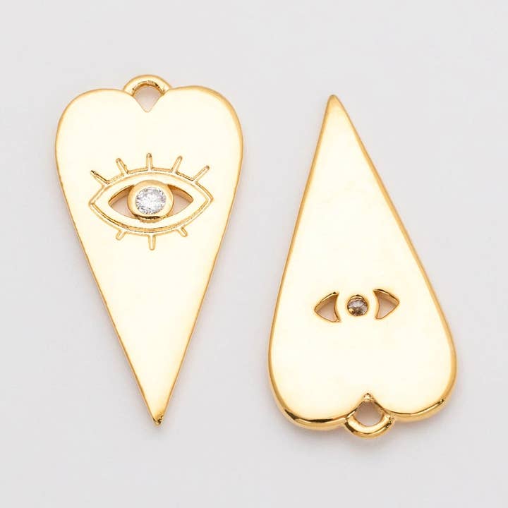 FLAT EVIL EYE HEART CHARM for wholesale by Goldie Charm Bar