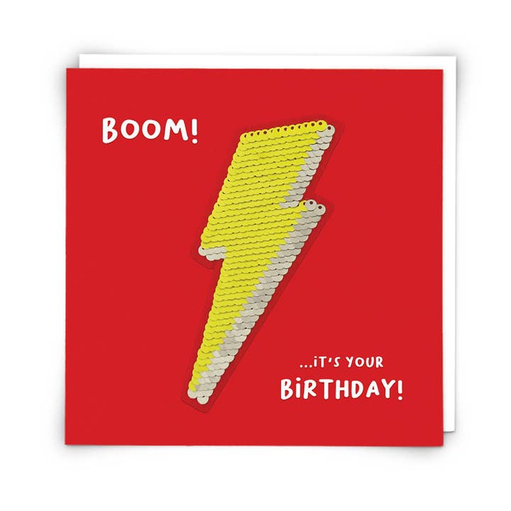 Lightning bolt Card with Reusable Reversible Sequin Patch for wholesale by Redback Cards - ALL duties and tariffs paid