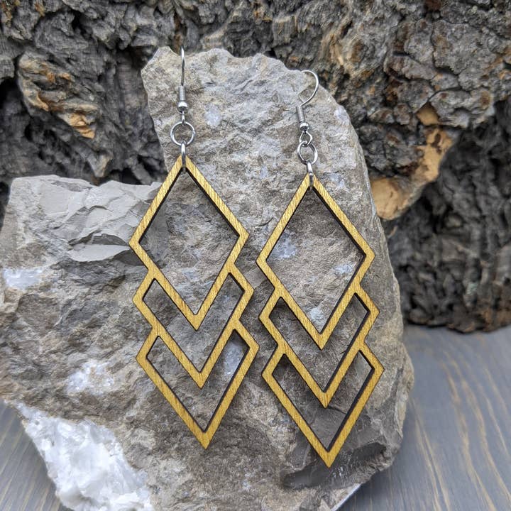 Triple Diamond Wood Earrings for wholesale by The Forest and Forge