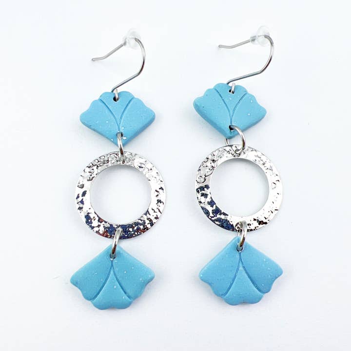 Sema - Blue Floral Leaf Earrings with Hammered Circles for wholesale by Emaloe’s Thingys