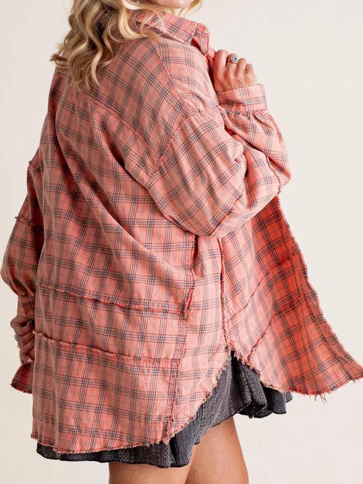 DE VAVE - Wholesale Button Down Shirt - Women's - Plaid Oversized Button-Up Shirt