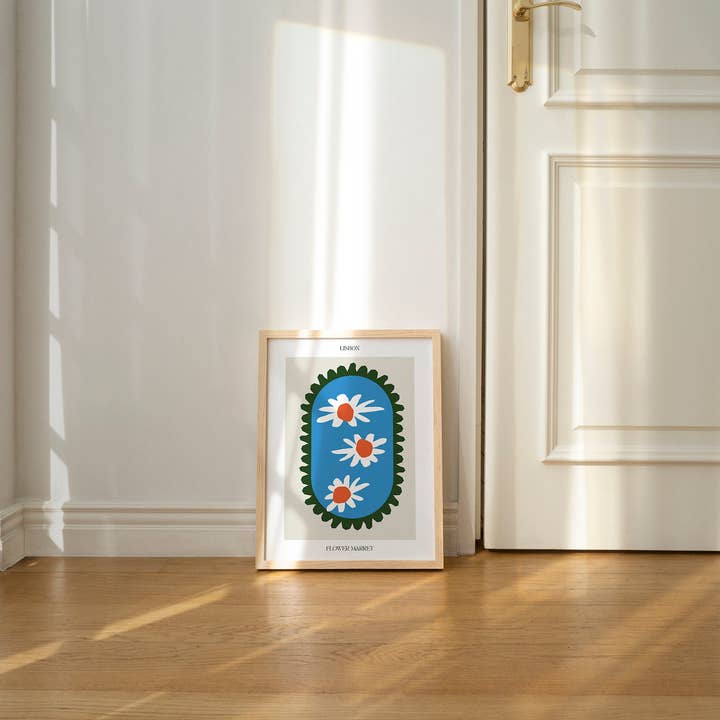 Emma Make - Wholesale Art Print - Flower Market Print of Lisbon Art Blue Centre