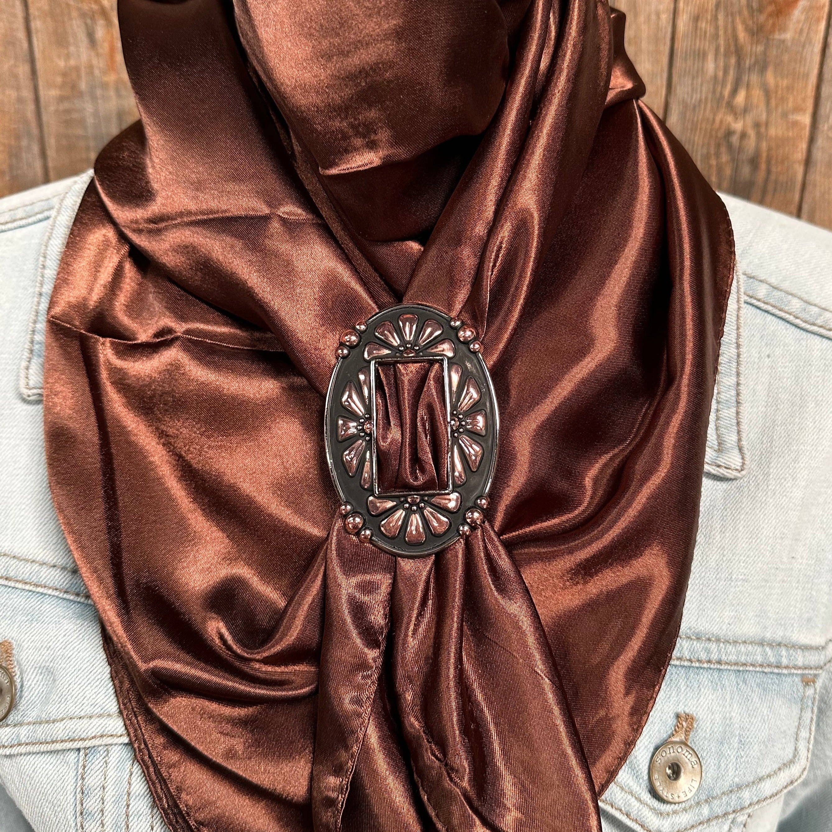 Rodeo Drive - Wholesale Scarf - Unisex - 35X35" Solid Brown Wild Rag / Scarf WRS2 - Buckle Wild Rag Slides - Assorted1