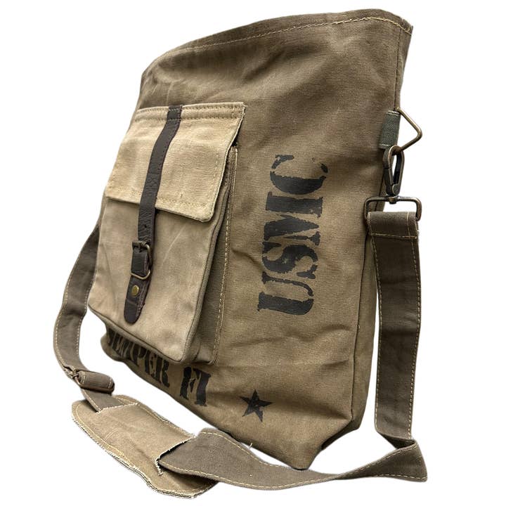 Vintage Addiction - Wholesale Crossbody Bag - Unisex - US Marines Unisex Recycled Military Tent Crossbody1