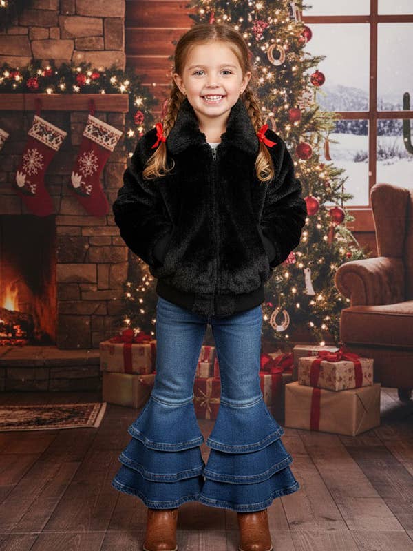 Kids Black fleee long sleeve girls jacket DLH2556 for wholesale by luluclothes