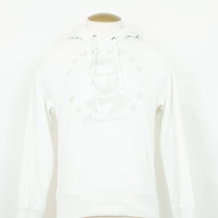 Sweat à capuche Abraham's 'Vote Abes' Blanc pour la vente par Maskdanna by Califortunate