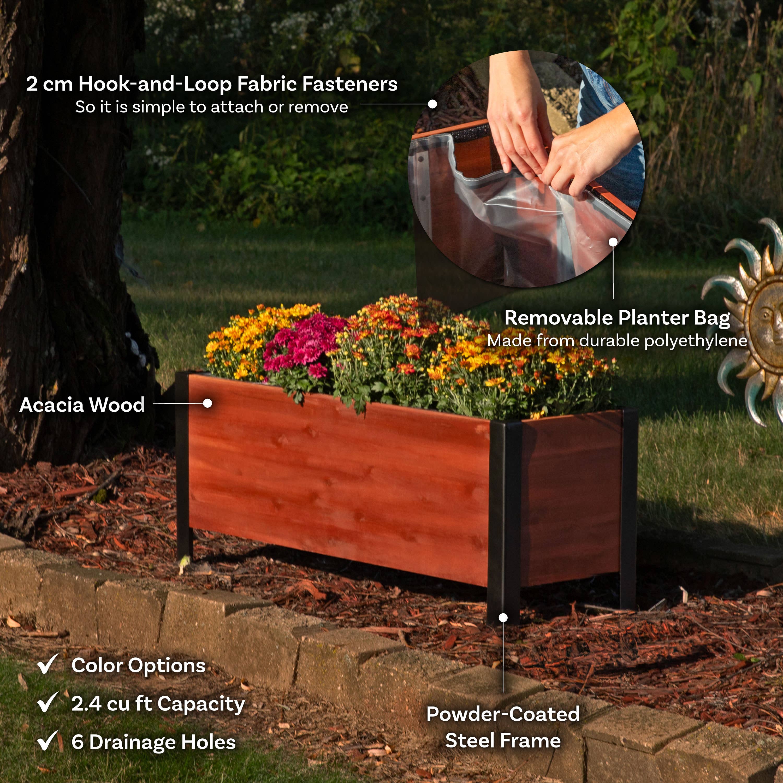 Sunnydaze Decor - Wholesale Planter Box - Acacia Wood Raised Garden Bed with Liner - 14.75" H - Brown2
