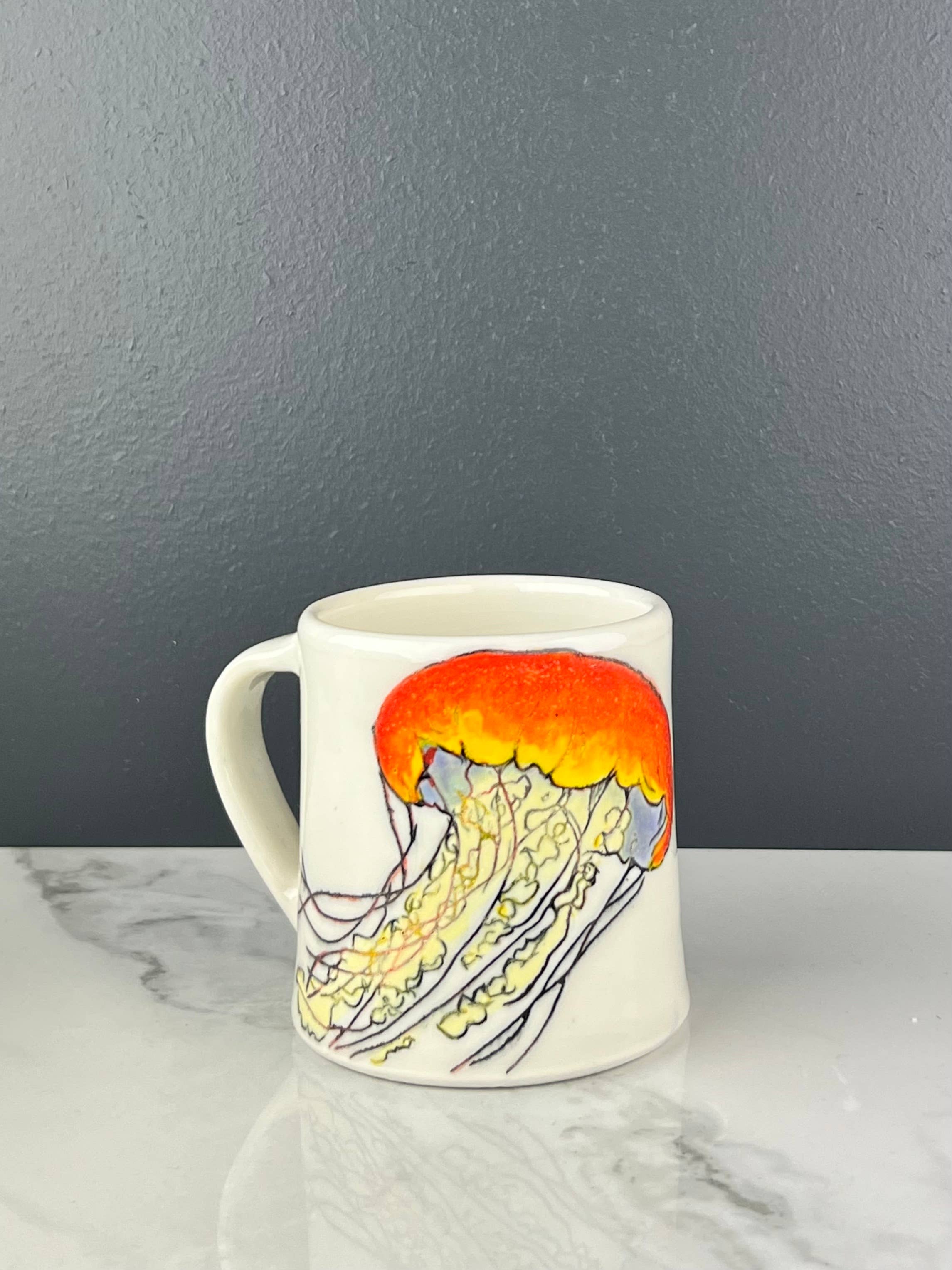 Lucy Nilan Studios - Wholesale Coffee Mug - Handmade Jellyfish Porcelain Coffee Mug in White3