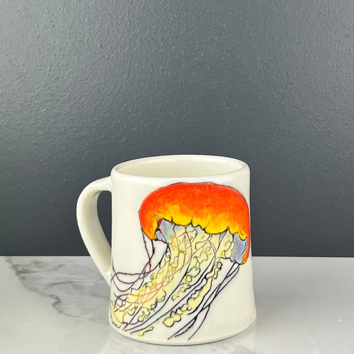 Lucy Nilan Studios - Wholesale Coffee Mug - Handmade Jellyfish Porcelain Coffee Mug in White3