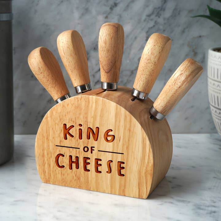 CGB Giftware - Wholesale Knife Block - Loft 'King Of Cheese' Wooden Cheese Knife Block