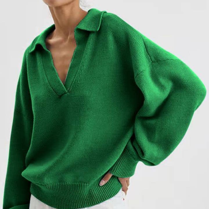 Sweetkama - Wholesale Knit Sweater - Women's - Ladies Solid Color V-Neck Knit Sweater YL23490