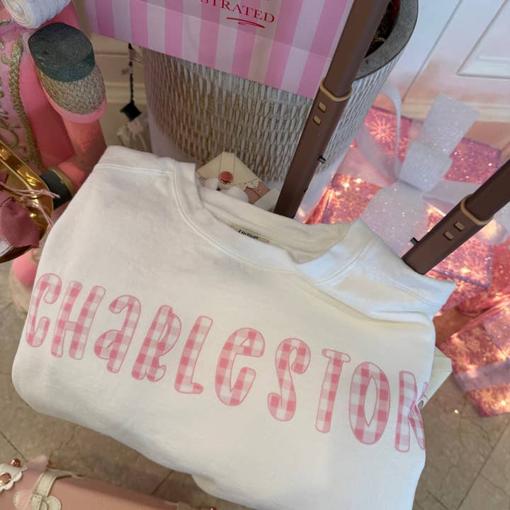 Sweatshirt GINGHAM Rosa Charleston por atacado de Rebecca Illustrated