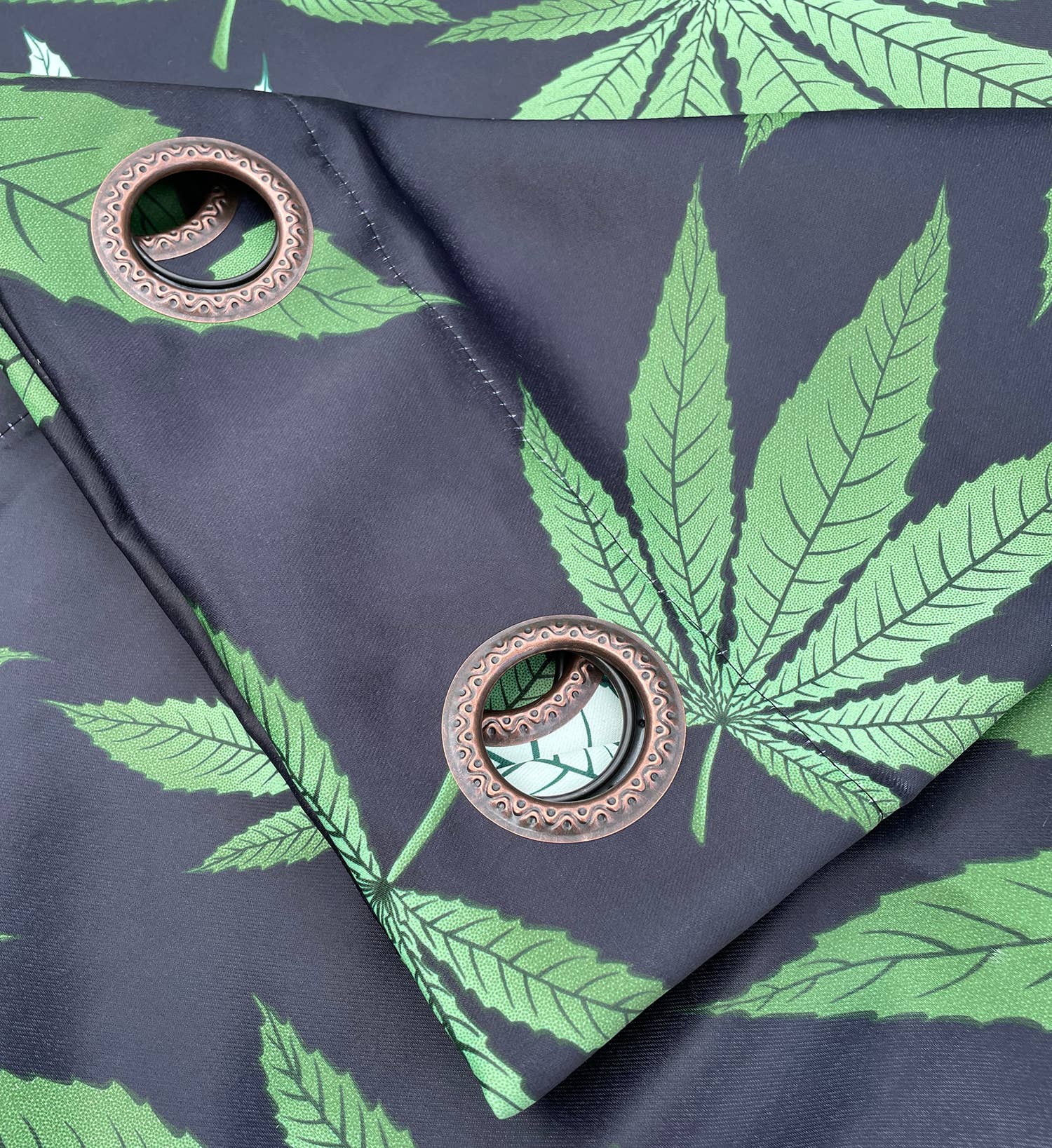 home mart goods – wholesale Curtain – Blackout Grommet Window Curtain Set Black Green Leaf2