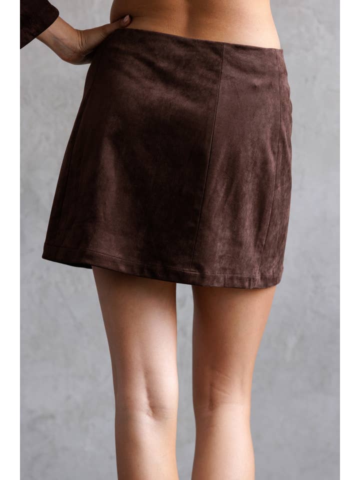 CHOCOLATE JS9161-FAUX SUEDE HIGH WAIST MINI SKIRT for wholesale on Faire4