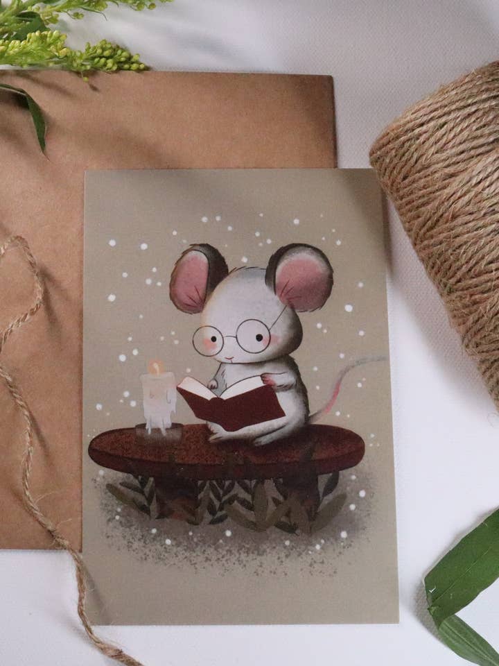 Tarjeta postal o mini impresión artística de Bigotes y Sabiduría para venta al por mayor de cozychillart